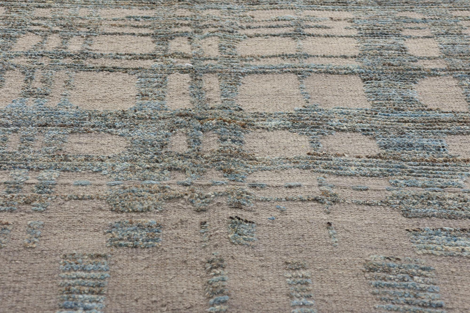 Annodato a mano New Organic Modern Brutalist Moroccan Textured Carpet with Transitional Style (Tappeto organico moderno e brutalista in stile marocchino) in vendita