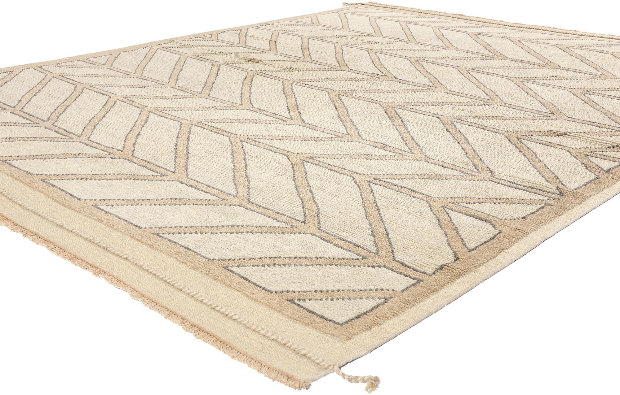 31238 New Organic Modern Desert Herringbone Moroccan Rug, 08'01 x 10'01. Der handgeknüpfte marokkanische Teppich Organic Modern Desert Herringbone aus Wolle ist ein Zeugnis für die Schönheit der Einfachheit, wo zeitloses Design auf moderne