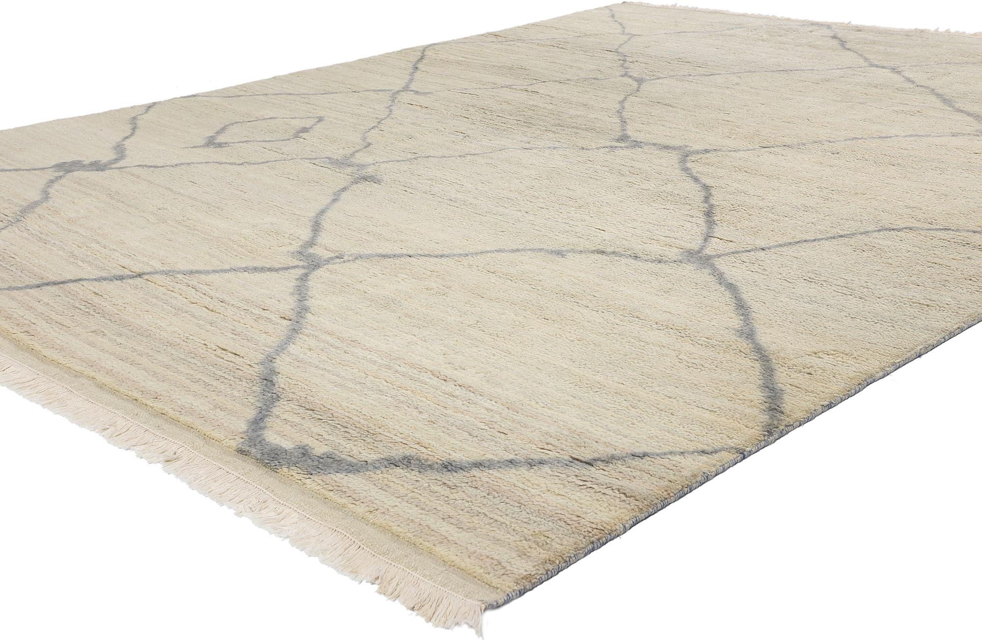 31270 New Modern Desert Mist Moroccan Rug, 08'00 x 10'04. Introducing the enchanting Modern Desert Mist Moroccan Rug, a masterfully hand-knotted wool creation that captures the essence of serene desert landscapes and timeless Moroccan design. This