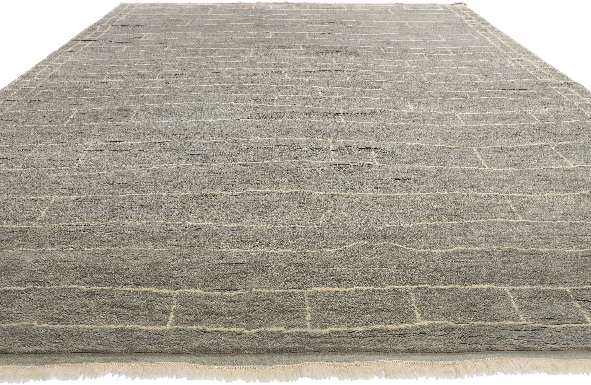 Pakistani New Organic Modern Grey Bauhaus Moroccan Area Rug, 10'02 x 14'06 For Sale
