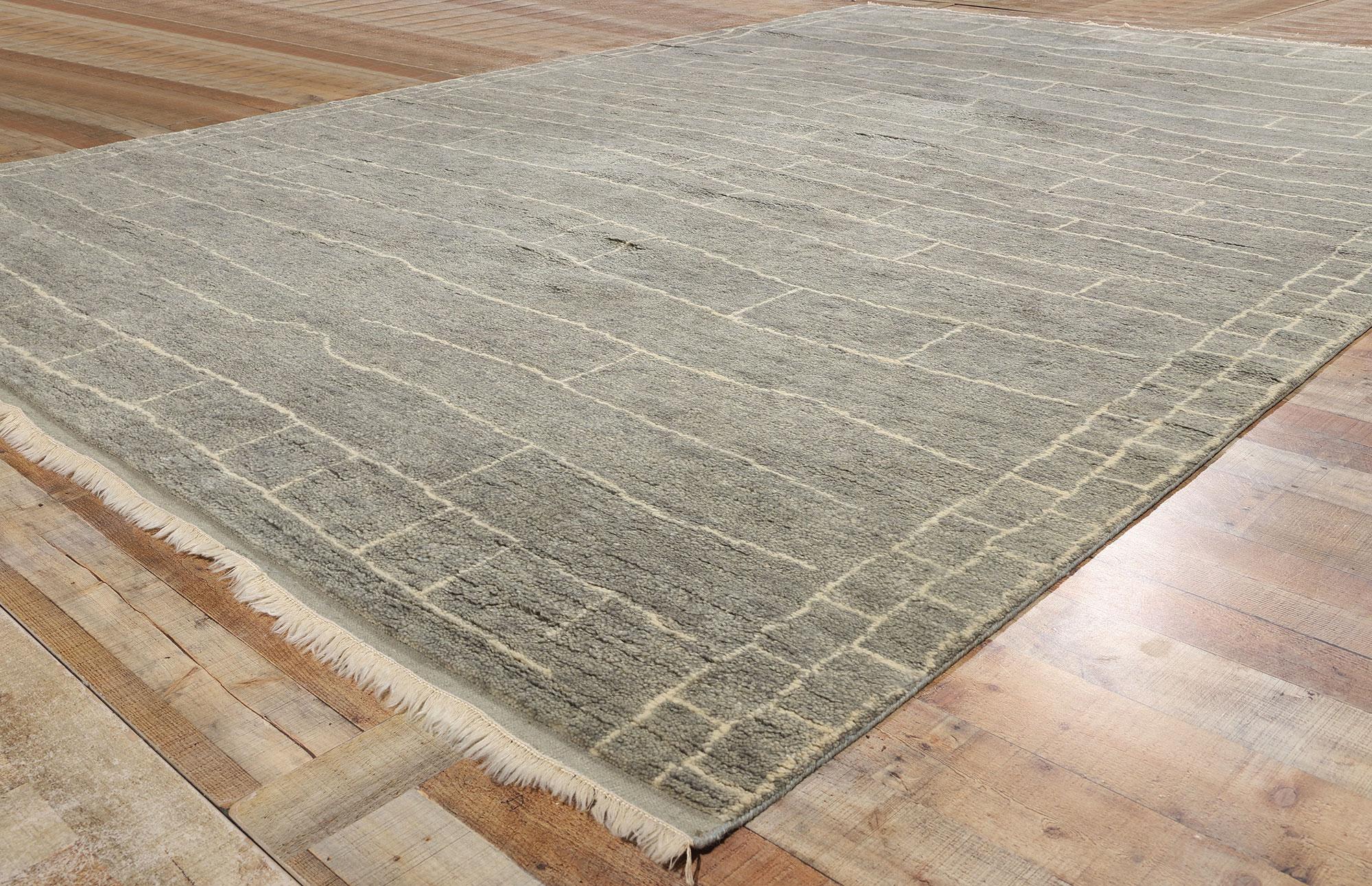 Wool New Organic Modern Grey Bauhaus Moroccan Area Rug, 10'02 x 14'06 For Sale