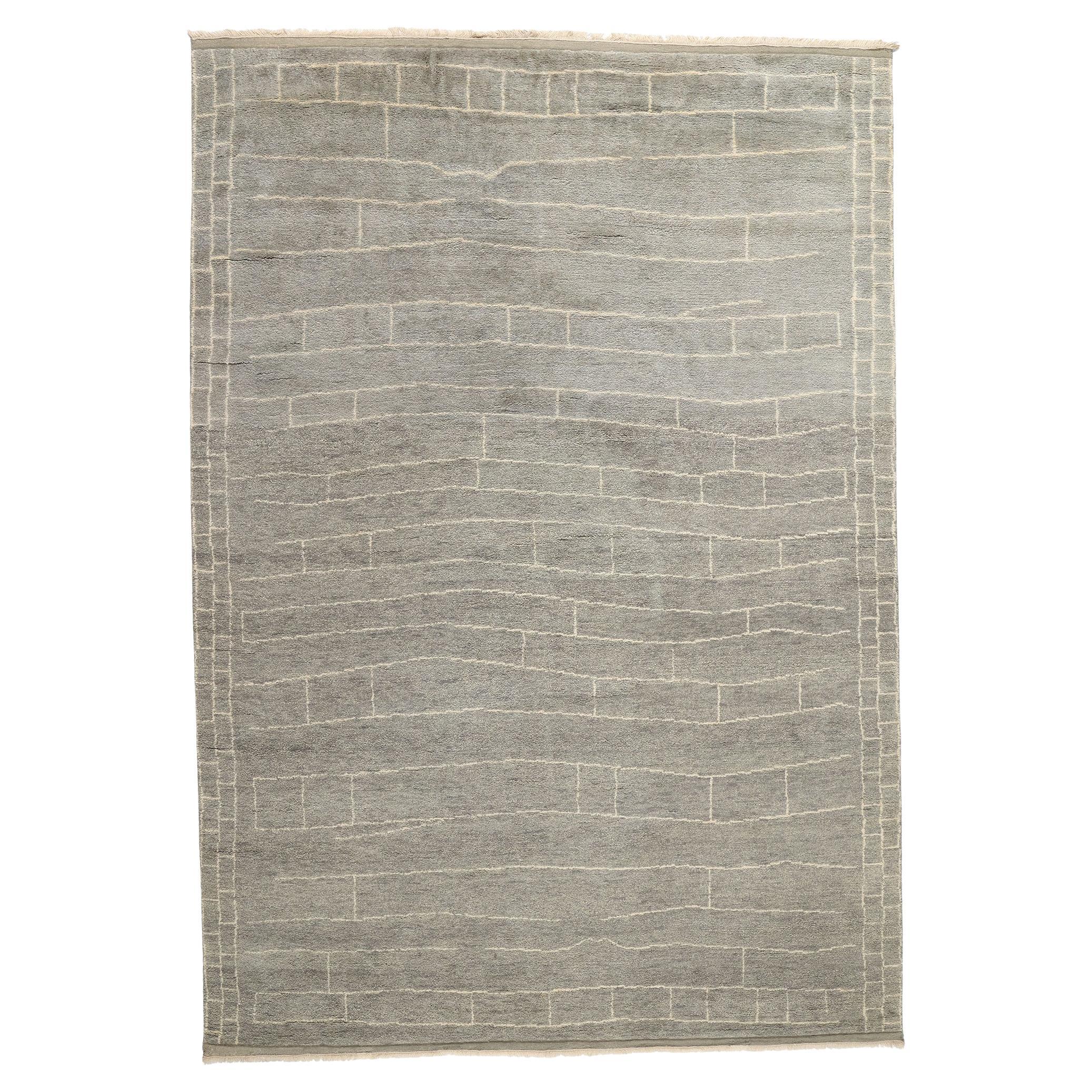 New Organic Modern Grey Bauhaus Moroccan Area Rug, 10'02 x 14'06 For Sale