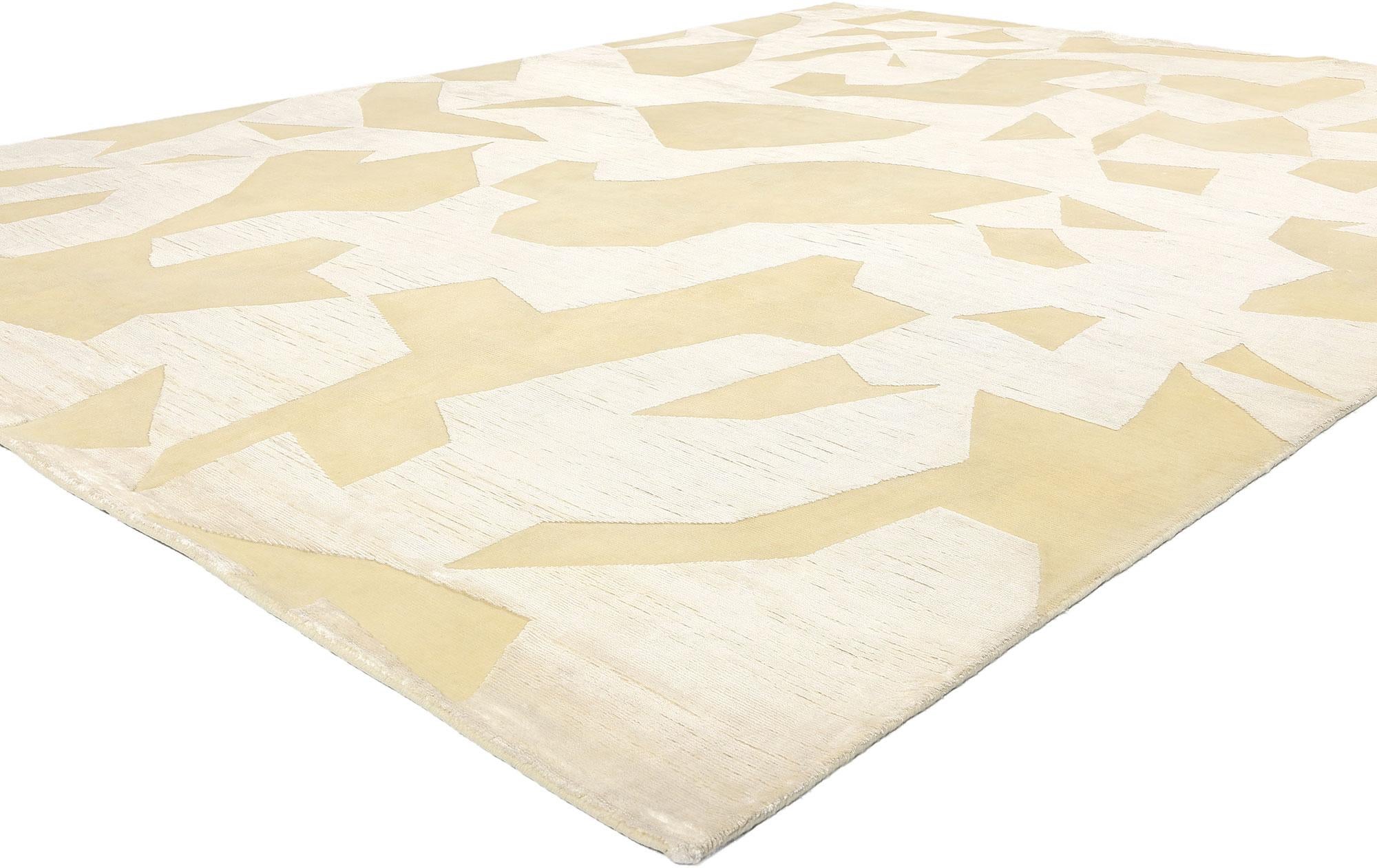 31012 Organic Modern High-Low Wool and Silk Rug, 09'00 x 11'11. Step into the enchanting world of Organic Modern design with this hand-knotted wool and silk rug, where the artistry of high-low weaving creates a visually captivating piece. This