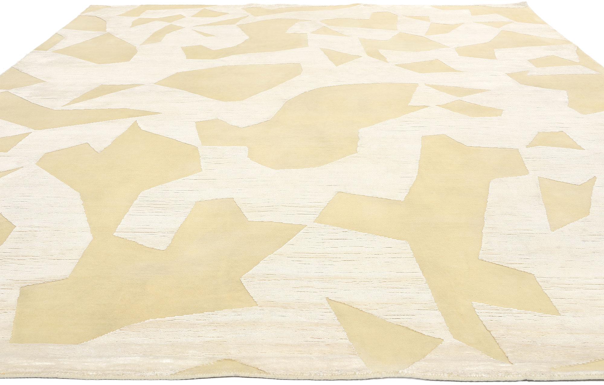 Indian New Organic Modern High-Low Wool & Silk Rug For Sale