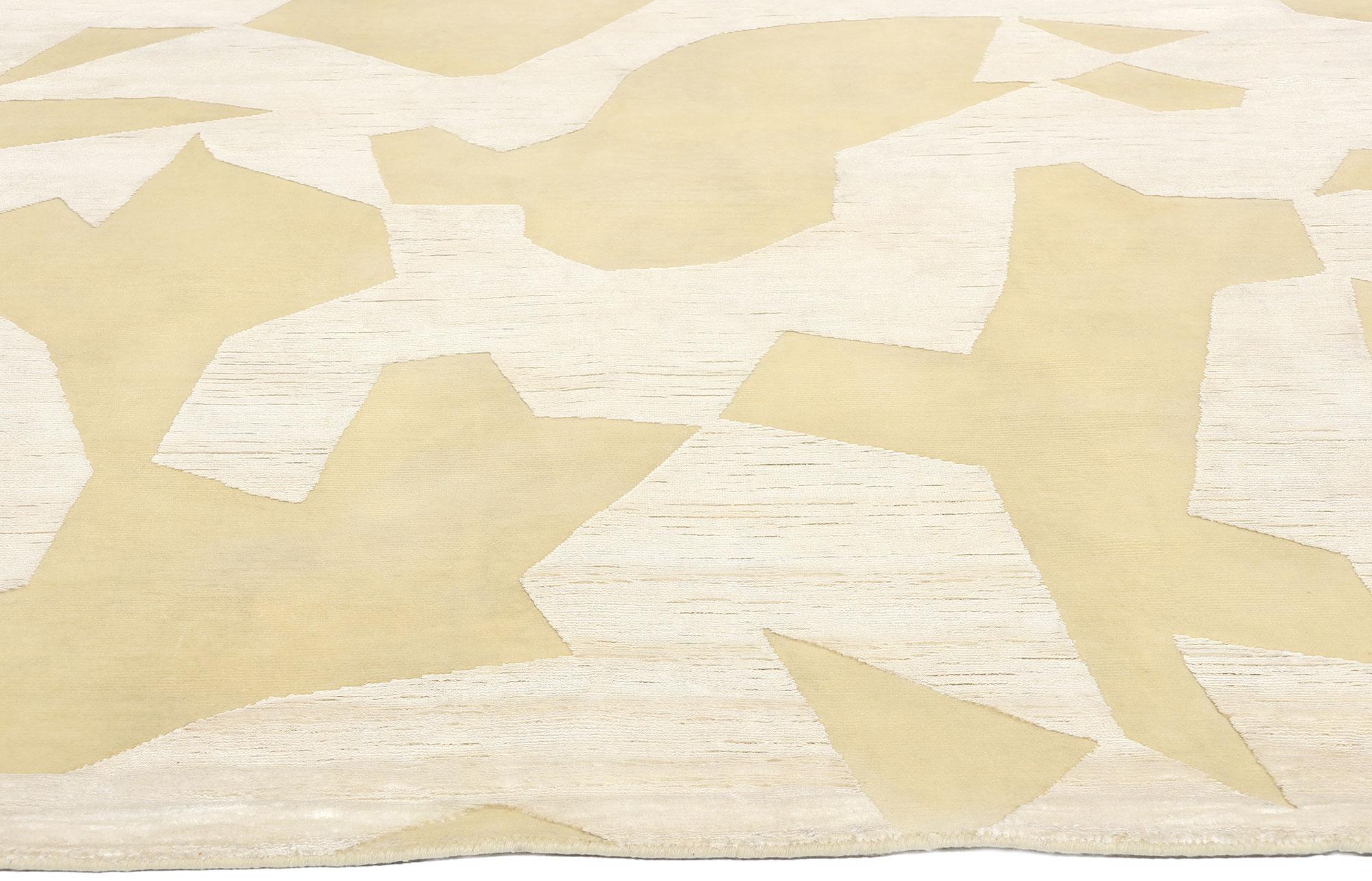 Hand-Knotted New Organic Modern High-Low Wool & Silk Rug For Sale