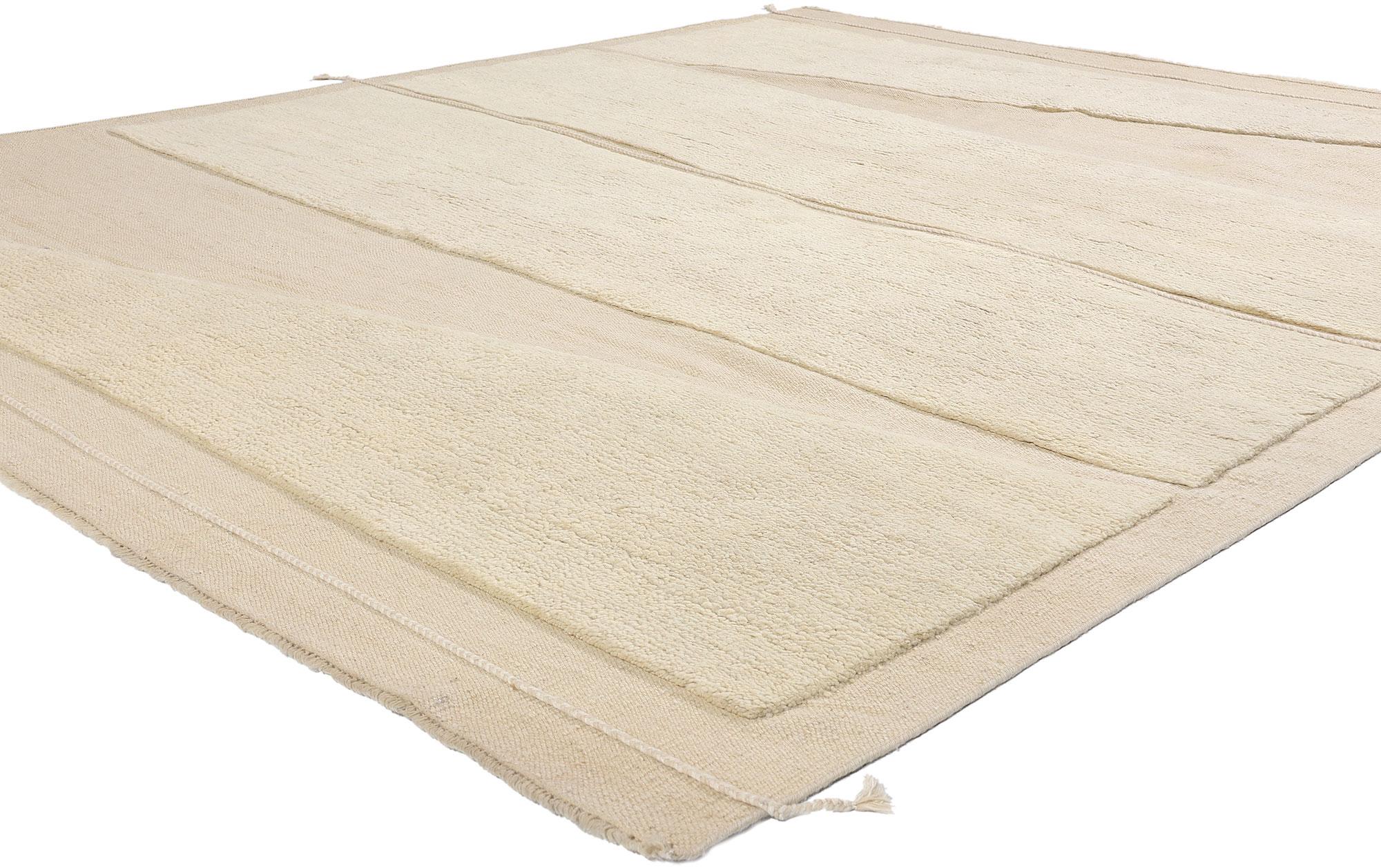 31239 New Textured Ascent Modern Moroccan Rug, 08'02 x 09'10. This hand knotted wool Textured Ascent Modern Moroccan Rug is a stunning fusion of contemporary design and traditional craftsmanship that embodies the spirit of minimalism and organic