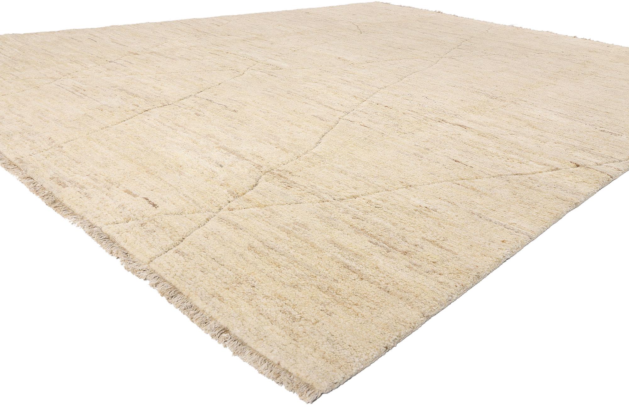 81169 New Organic Modern Moroccan Rug, 11'04 x 15'00. In the quiet rhythm of time, where the past meets the present, lies this hand-knotted wool Organic Modern Moroccan rug—an exquisite testament to the beauty of imperfection. Its canvas breathes