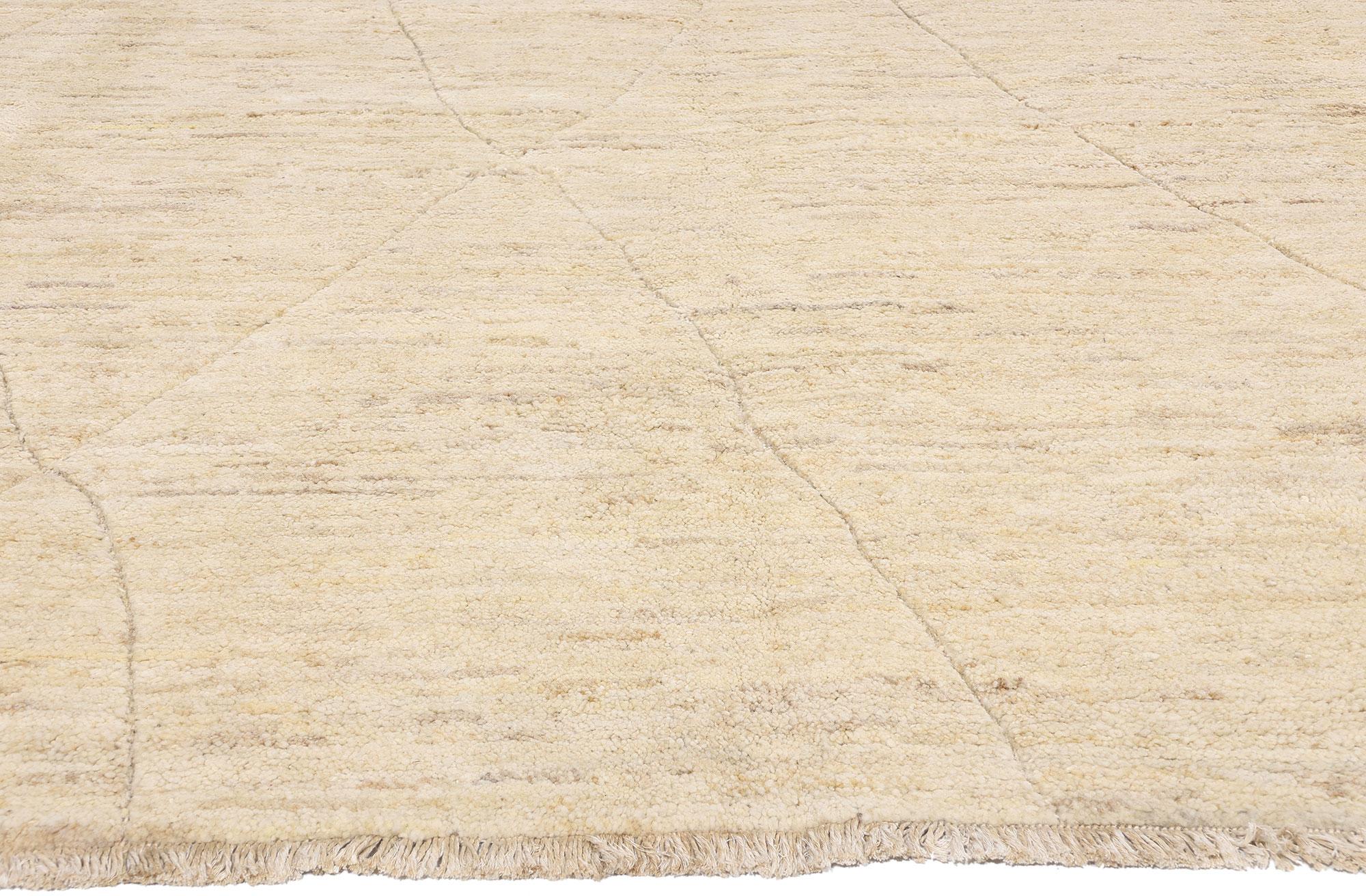 Wool New Organic Modern Moroccan Textured Carpet with Minimalist Style For Sale