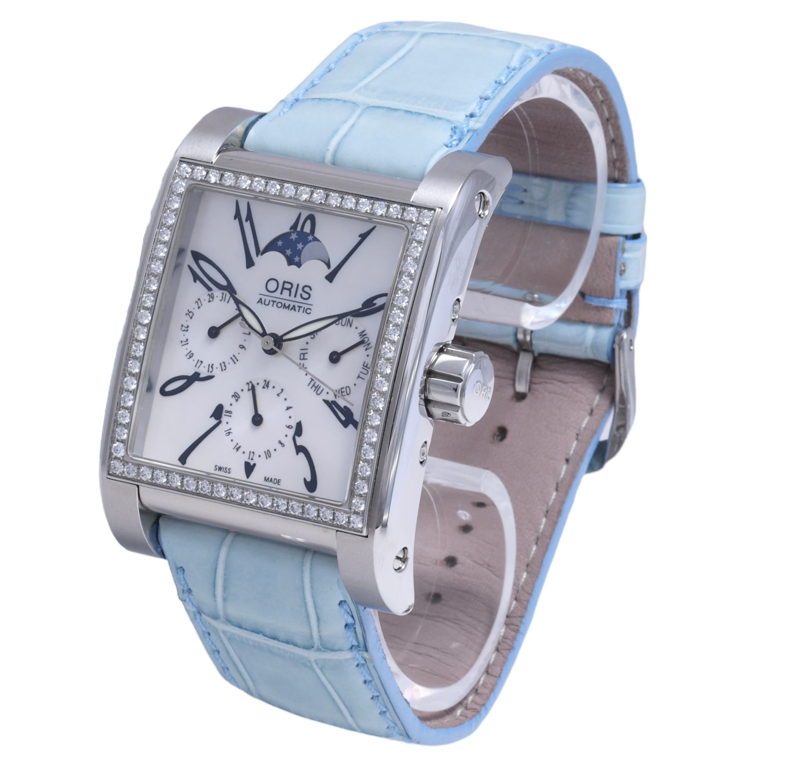 Oris, montre automatique rectangulaire Miles Complication Moonphase Diamond Watch Neuf - En vente à Antwerp, BE