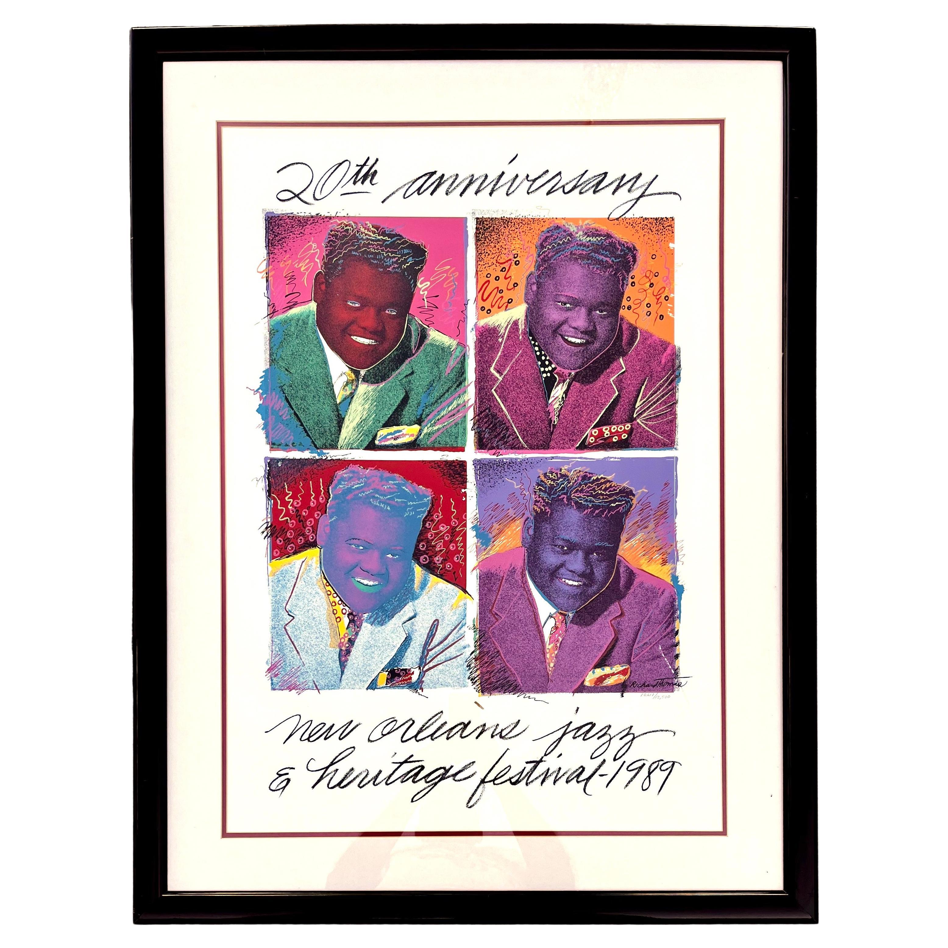 Affiche originale du 20e anniversaire du Festival du jazz de la Nouvelle-Orléans, Fats Domino, 1989 en vente