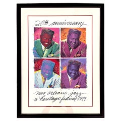 Affiche originale du 20e anniversaire du Festival du jazz de la Nouvelle-Orléans, Fats Domino, 1989