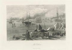 New Orleans Harbor, Mississippi River Shipping and Steamers – Engraving ca.1850