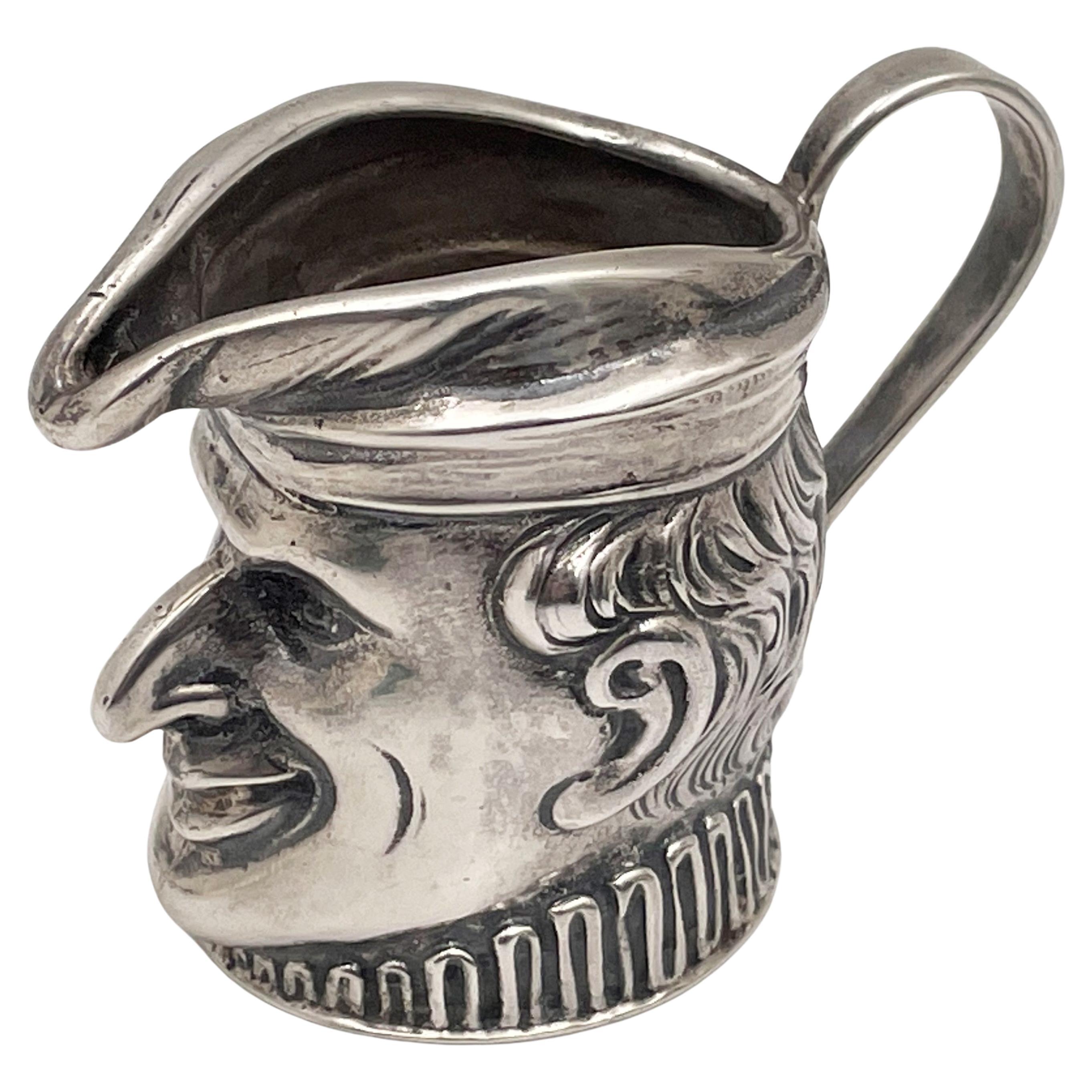 New Orleans Silversmiths Human Long Nosed Sterling Silver Creamer / Toby Jug For Sale