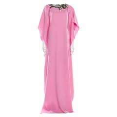 New Oscar De La Renta 2020 Pink Silk Jeweled Caftan Kaftan Dress $4090 W Tags