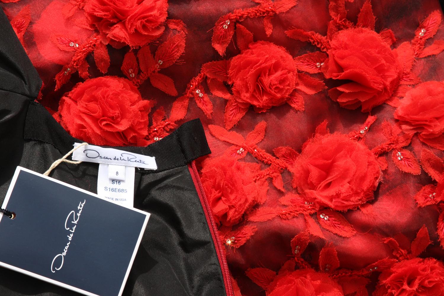 New Oscar De La Renta  3-D Floral Jewel Embellished and Embroidered Dress US 8 1