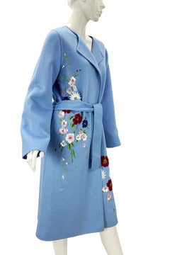 New Oscar de la Renta Baby Blue Embroidered Beaded Coat US size 14