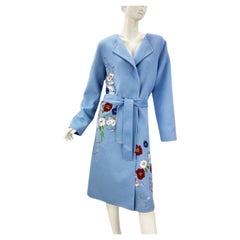 Manteau Oscar de la Renta bleu pâle brodé et perlé, taille US 14