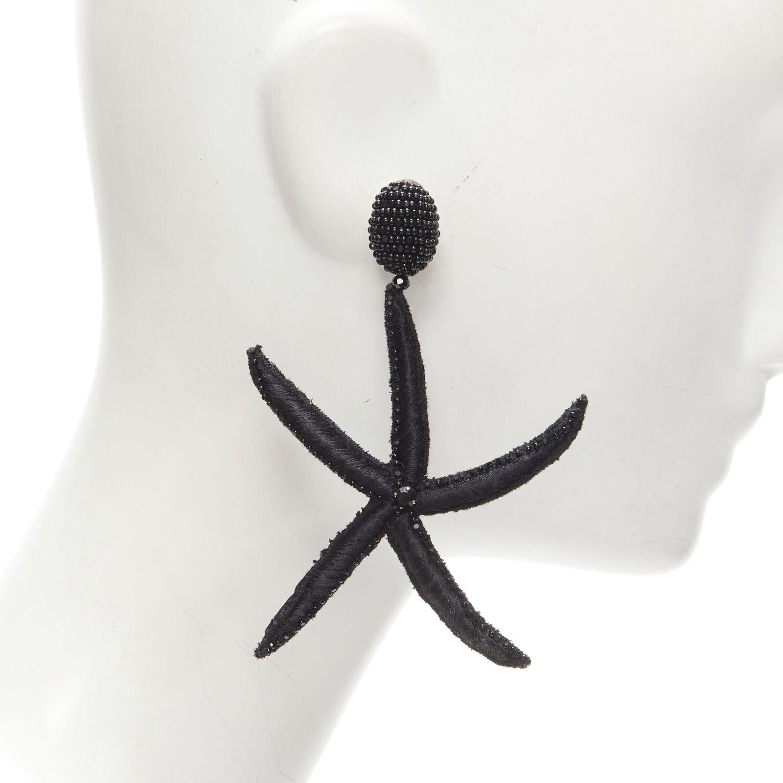 Women's new OSCAR DE LA RENTA black Large Starfish bead embellished clip on earrings For Sale