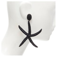 new OSCAR DE LA RENTA black Large Starfish bead embellished clip on earrings