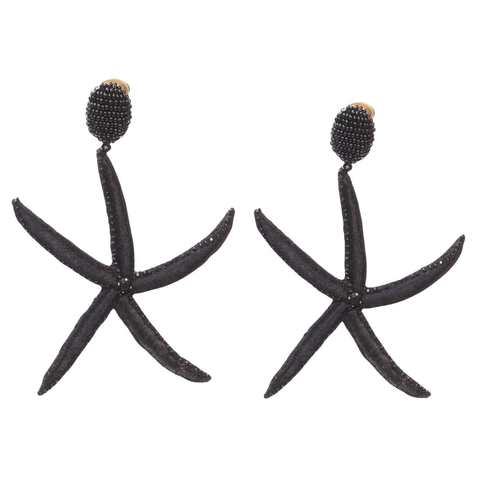 new OSCAR DE LA RENTA black Large Starfish bead embellished clip on earrings For Sale