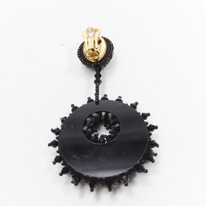 new OSCAR DE LA RENTA Bold Disc black bead embellished statement clip on earring For Sale 1