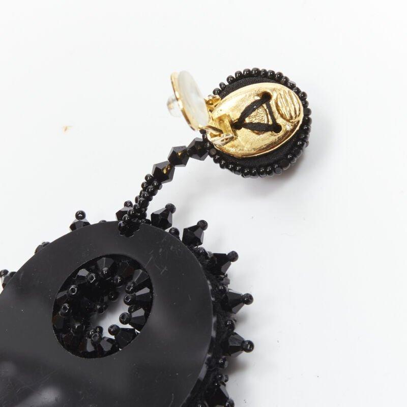 new OSCAR DE LA RENTA Bold Disc black bead embellished statement clip on earring For Sale 2