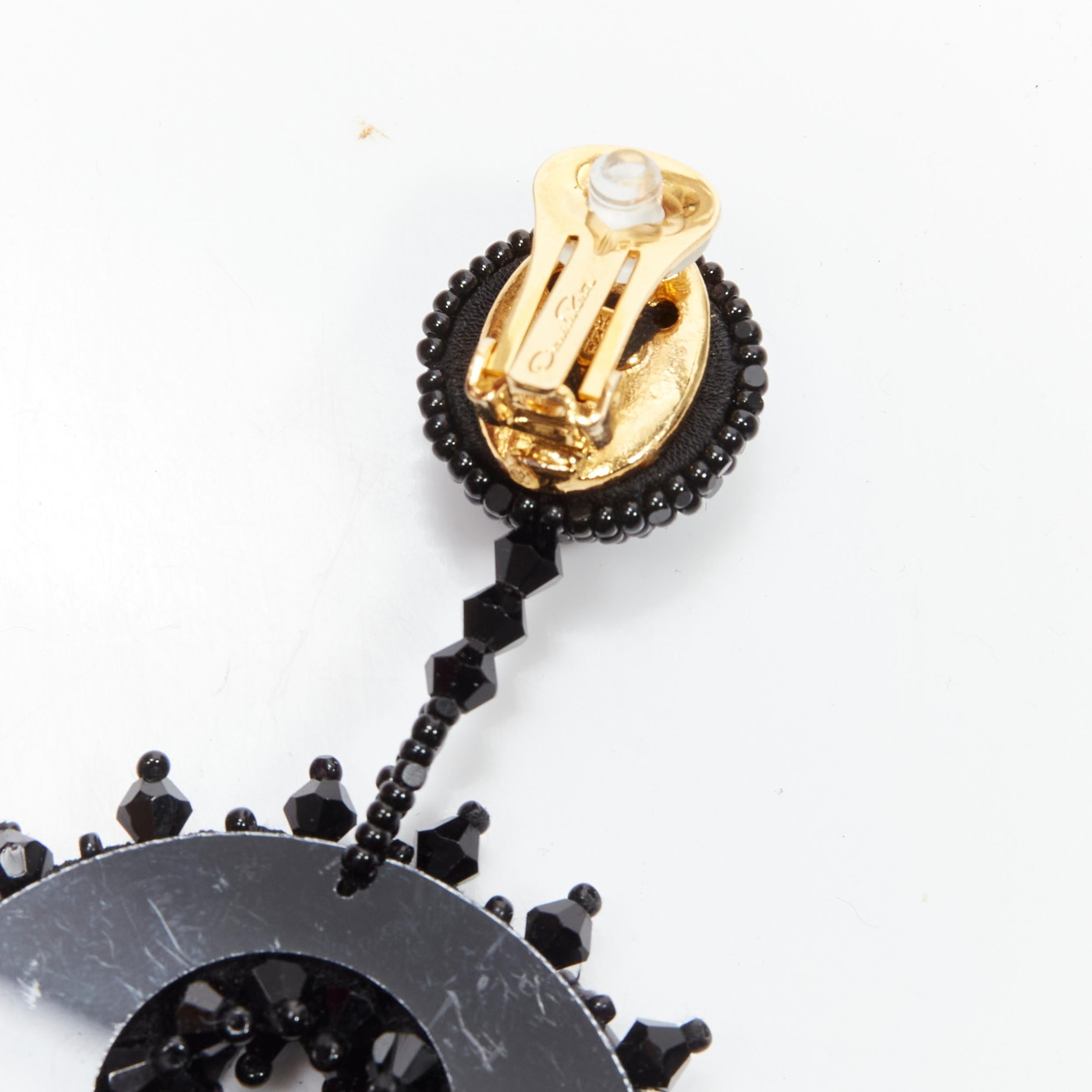 Women's new OSCAR DE LA RENTA Bold Disc black bead embellished statement clip on earring