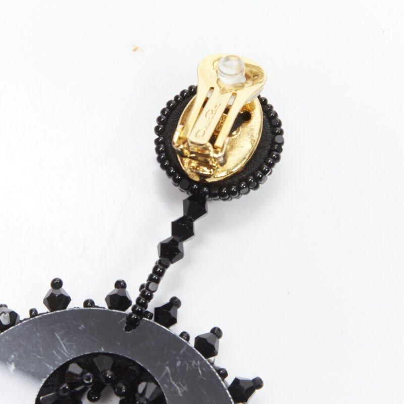 new OSCAR DE LA RENTA Bold Disc black bead embellished statement clip on earring For Sale 3