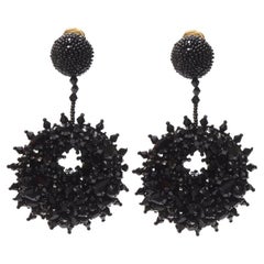 new OSCAR DE LA RENTA Bold Disc black bead embellished statement clip on earring