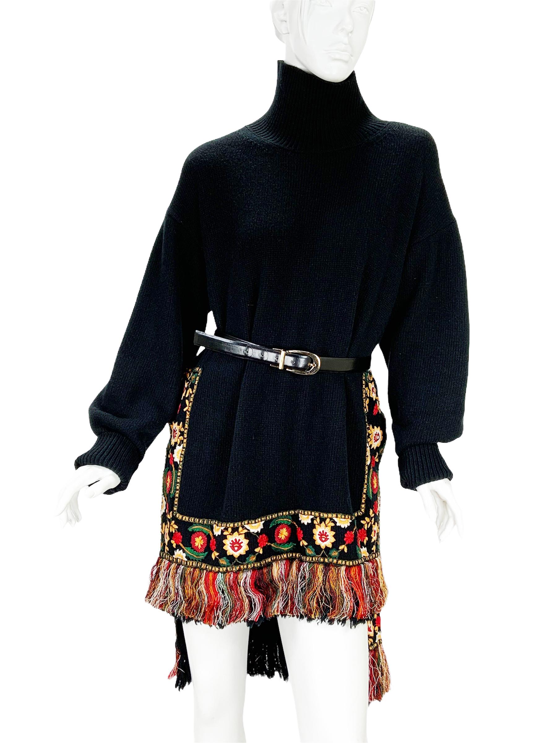 Oscar De La Renta - Pull à franges brodé et perlé noir, taille haute, automne-hiver 2019, état neuf en vente 4