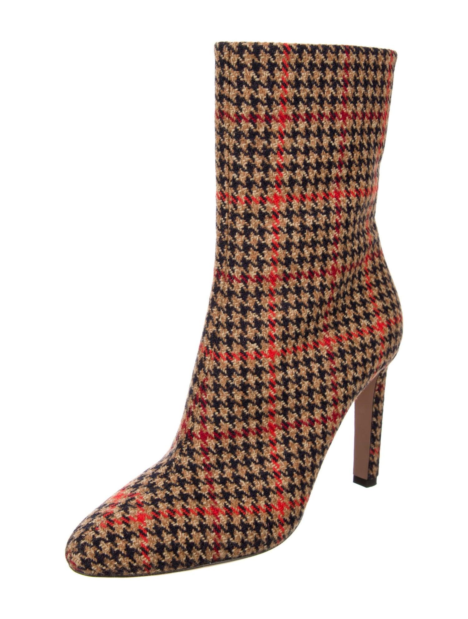 Brown New Oscar De La Renta Fall 2019 Kendall Jenner Plaid Booties Boots Size 37 $1525