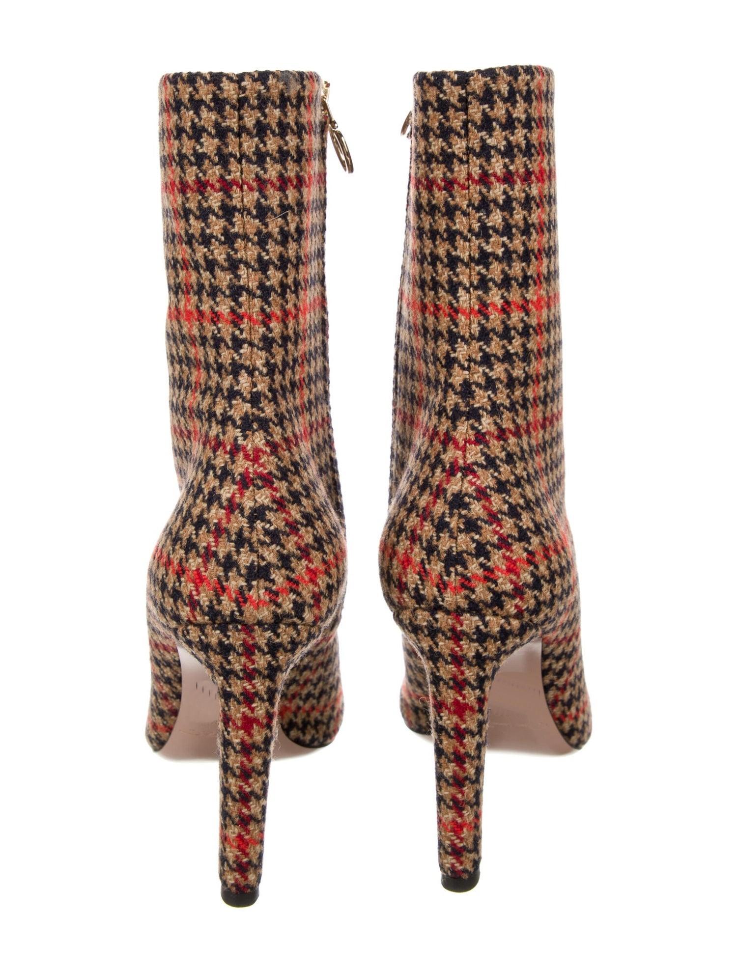 Women's New Oscar De La Renta Fall 2019 Kendall Jenner Plaid Booties Boots Size 37 $1525