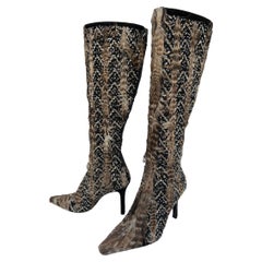 New Oscar de la Renta Fully Beaded Feather Embellished Knee Boots It 36.5 US 6.5