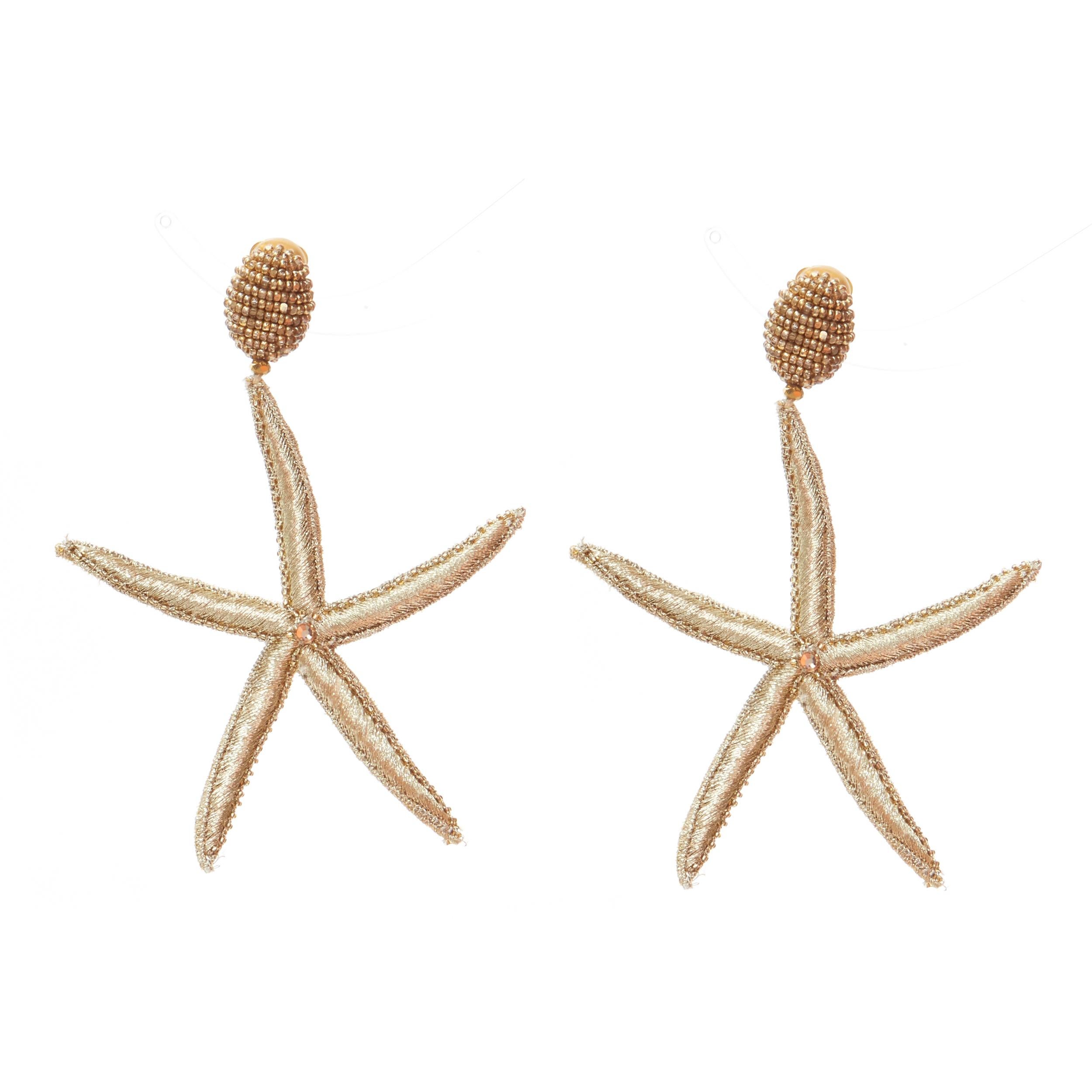 new OSCAR DE LA RENTA gold Large Starfish bead embellished clip on earrings 
Reference: TGAS/C01150 
Brand: Oscar De La Renta 
Material: Fabric 
Color: Gold 
Pattern: Solid 
Closure: Clip on 
Extra Detail: Fabric Large Starfish with bead