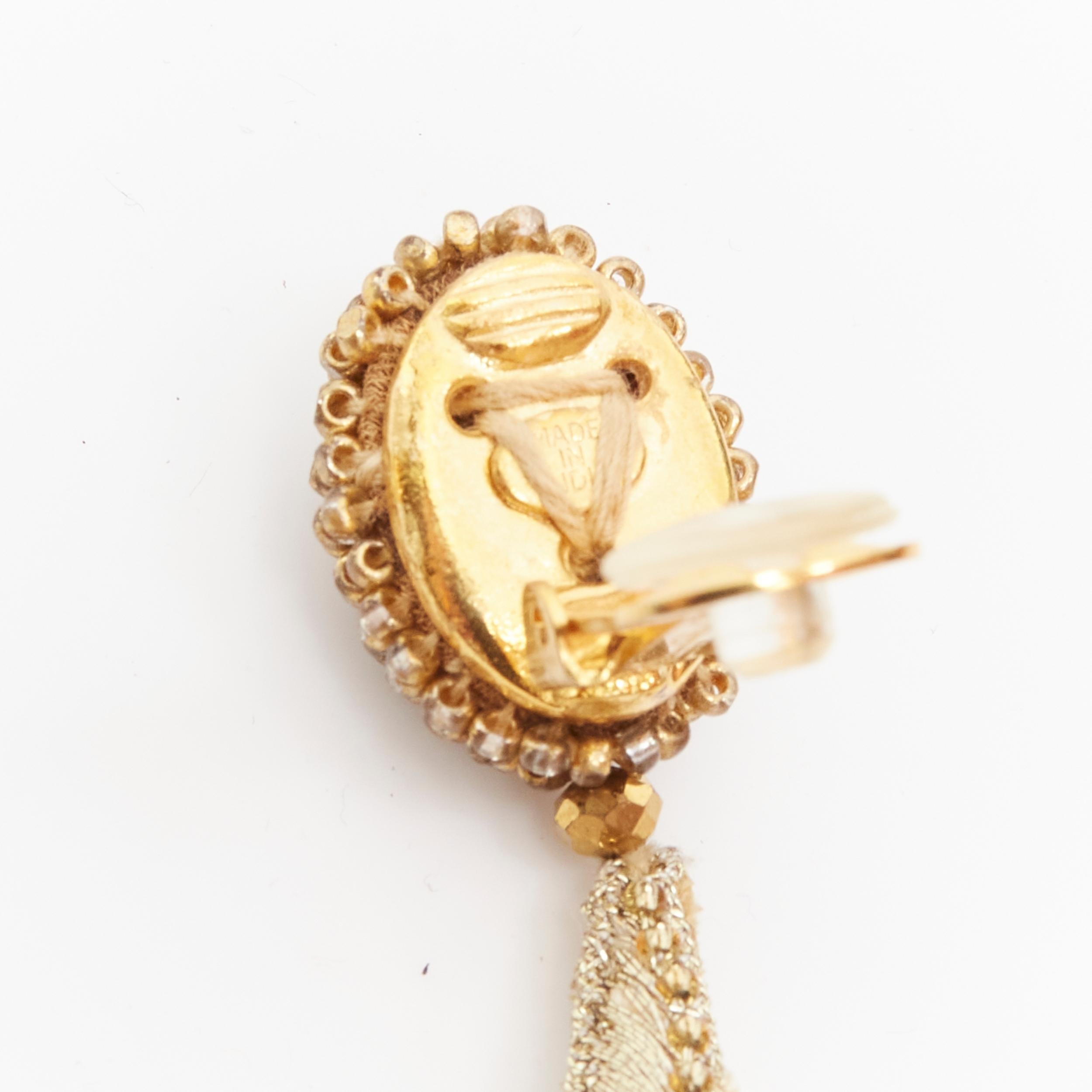 new OSCAR DE LA RENTA gold Large Starfish bead embellished clip on earrings For Sale 1