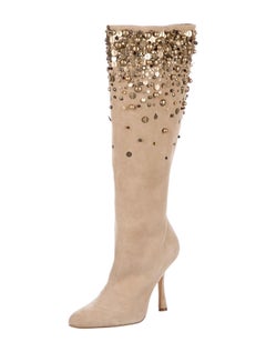 New Oscar De La Renta *Love Ric* Embellished Beige Suede Boots It 36 - US 6