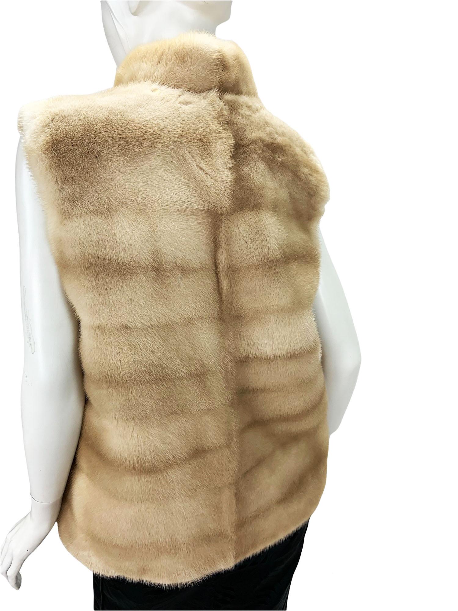 NWT Oscar De La Renta Palomino Mink Detachable Hood Vest size M For Sale 4