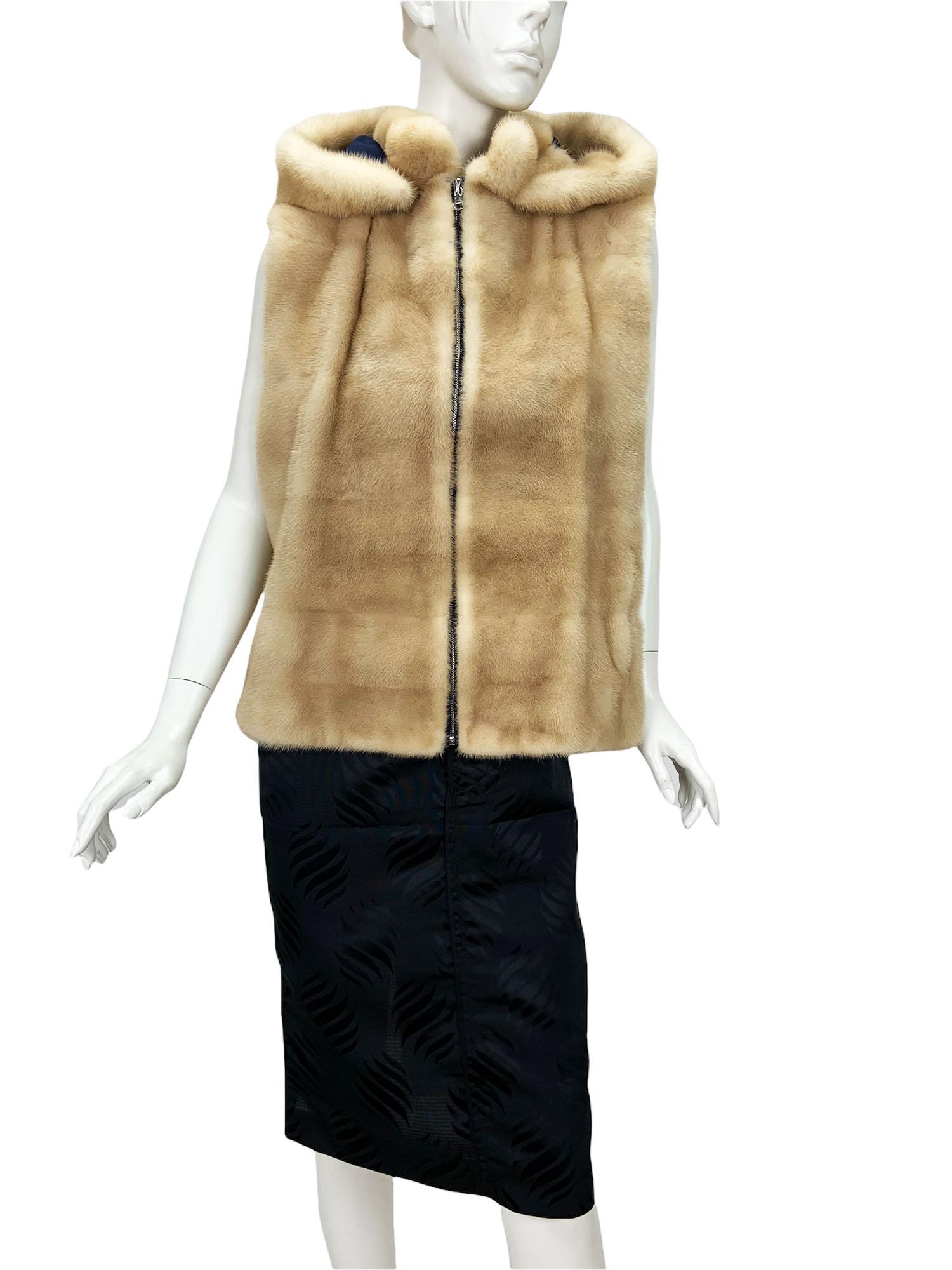 NWT Oscar De La Renta Palomino Mink Detachable Hood Vest size M For Sale 5