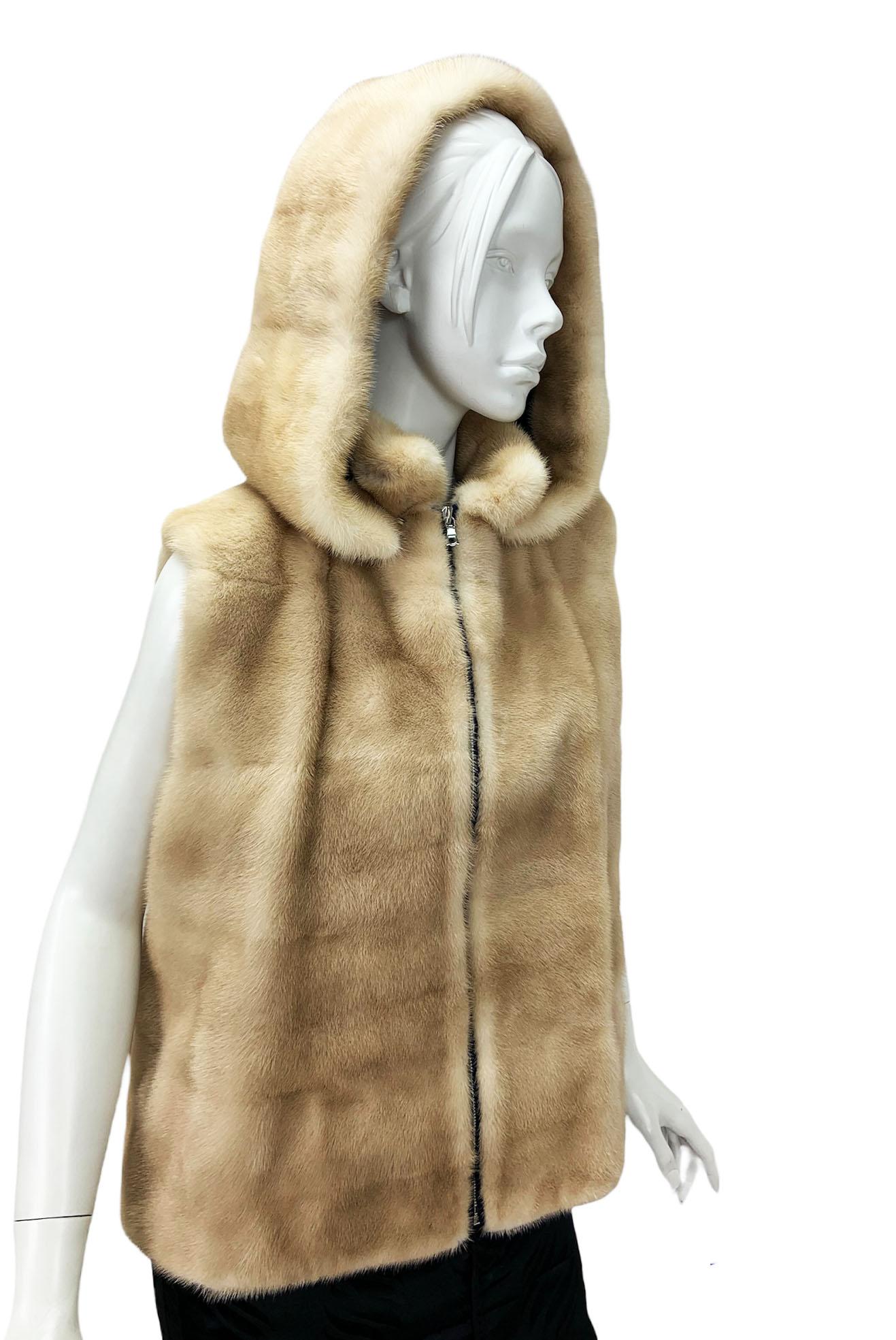 Women's NWT Oscar De La Renta Palomino Mink Detachable Hood Vest size M For Sale