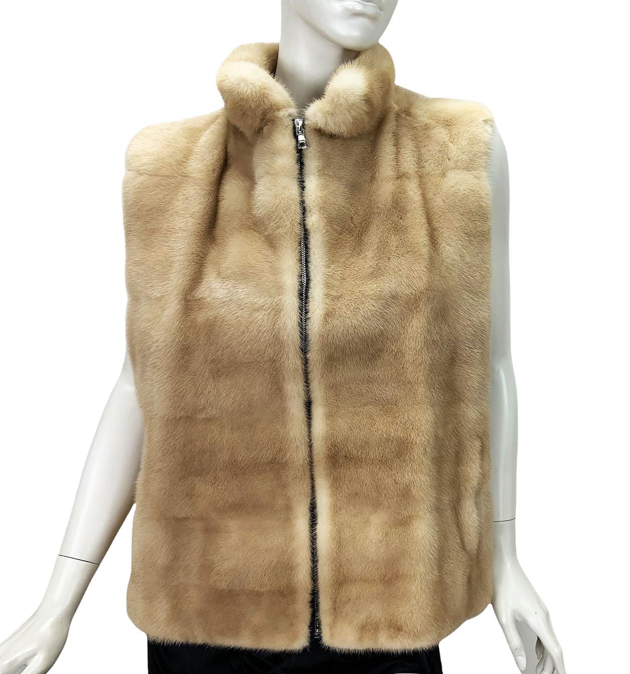 NWT Oscar De La Renta Palomino Mink Detachable Hood Vest size M For Sale 1