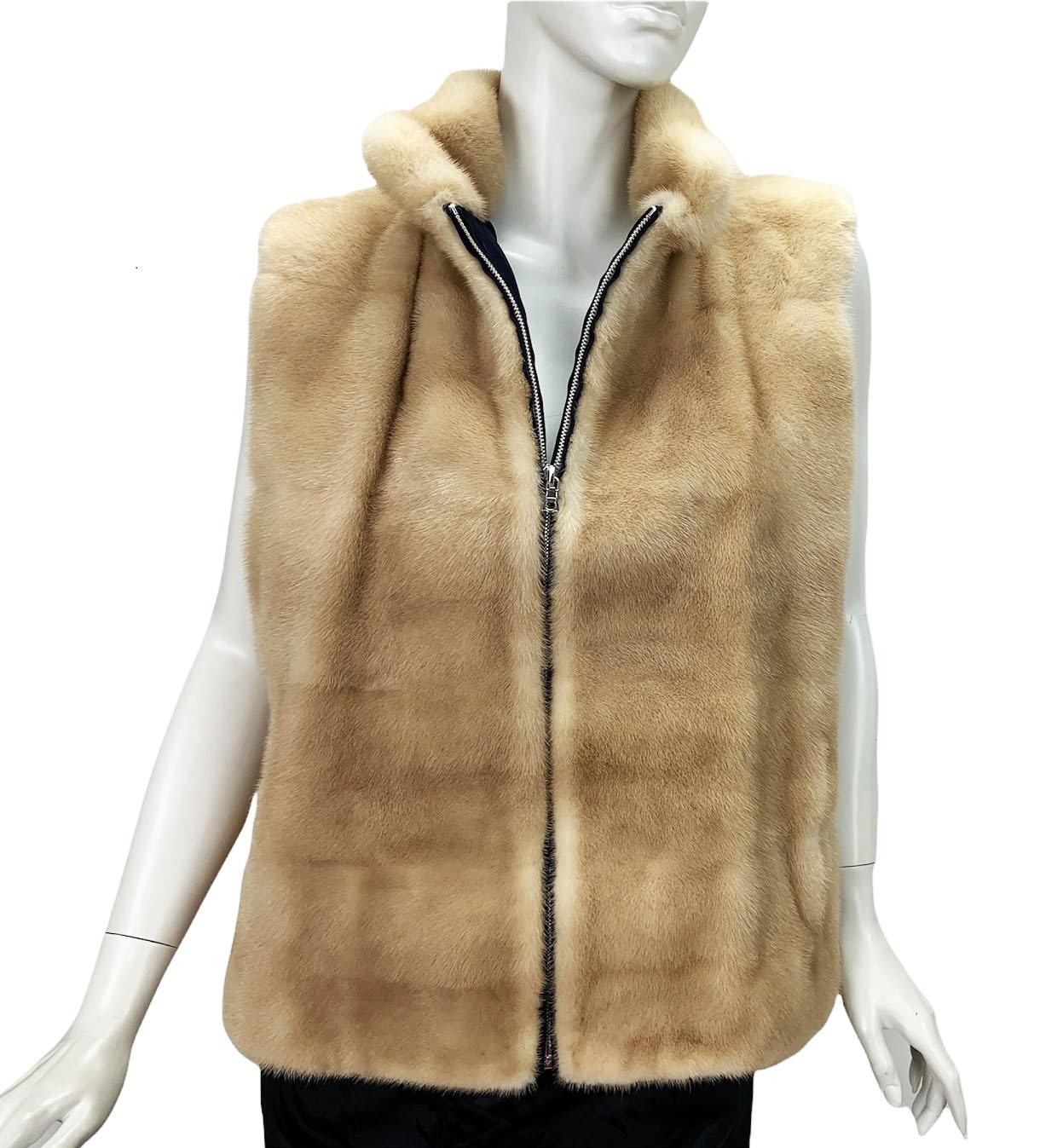 NWT Oscar De La Renta Palomino Mink Detachable Hood Vest size M For Sale 3