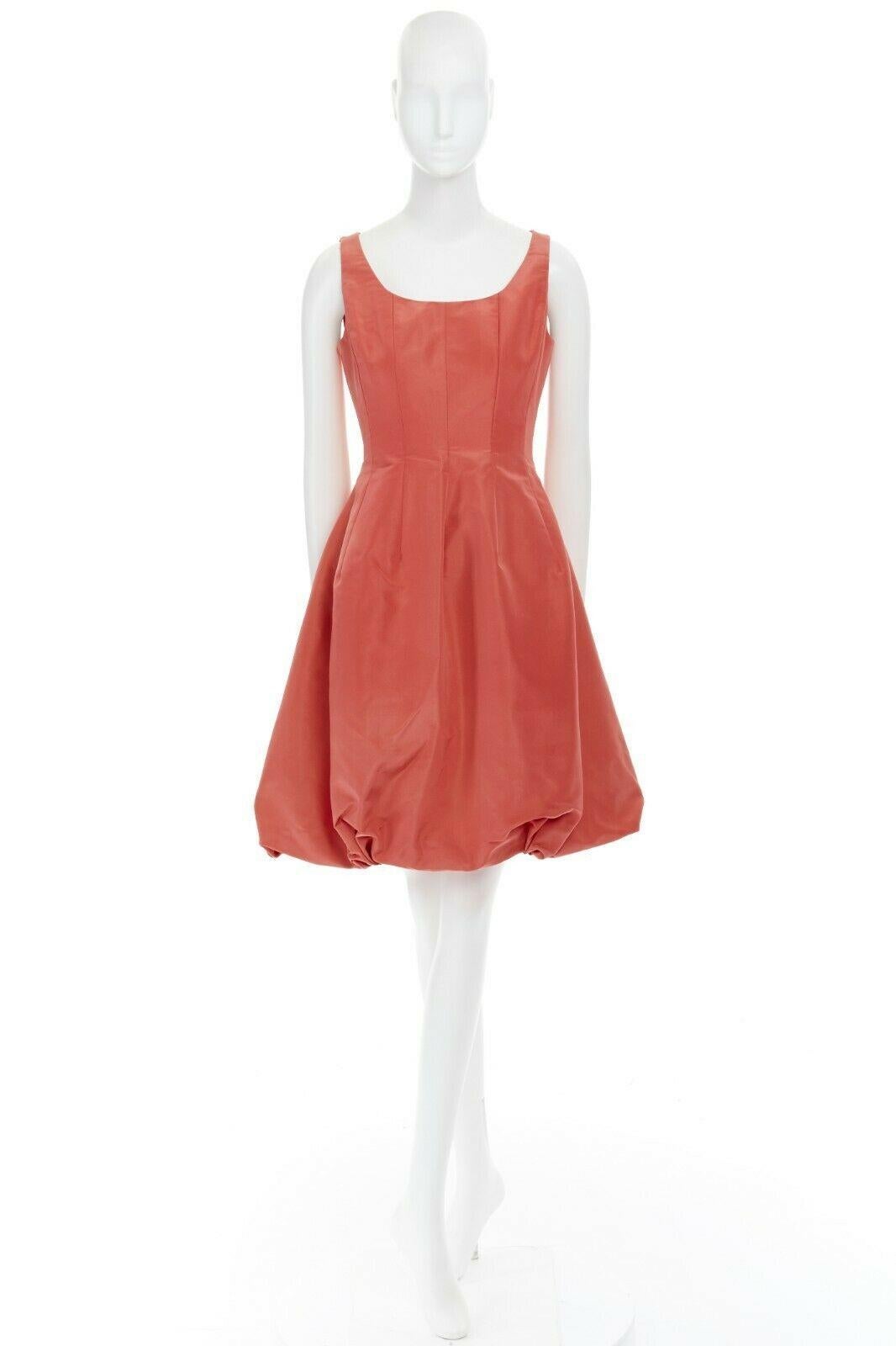 Orange new OSCAR DE LA RENTA R12 coral pink 100% silk bubble skirt cocktail dress US4