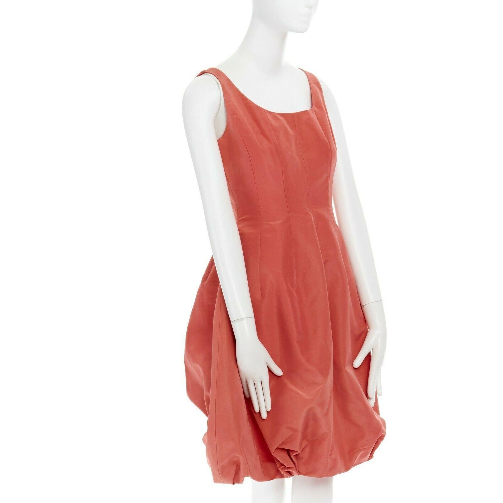 Women's new OSCAR DE LA RENTA R12 coral pink 100% silk bubble skirt cocktail dress US4