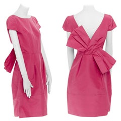 new OSCAR DE LA RENTA R14 100% silk pink cap sleeve bow back cocktail dress US4
