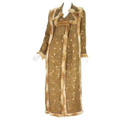 Vintage New Oscar De La Renta Runway F/W 2003 Fully Embellished Suede Long Coat w/ Fur 