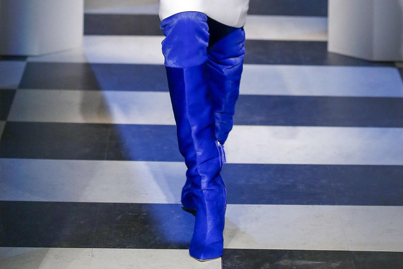 blue leather thigh high boots