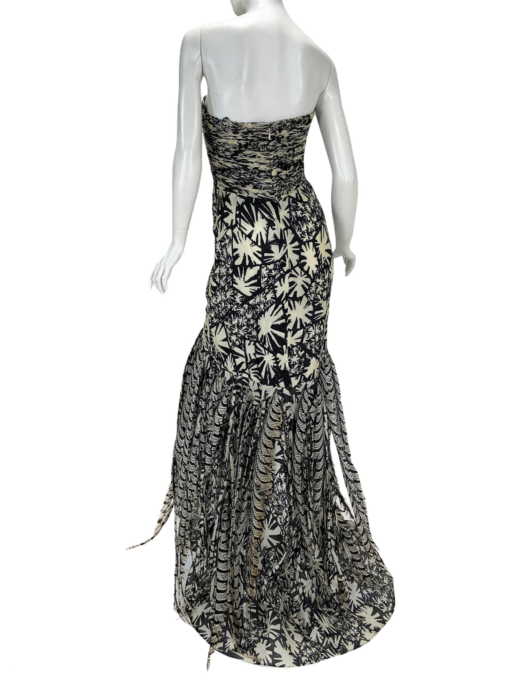New Oscar de la Renta S/S 2008 AD Campaign Silk Pheasant Feather Dress Gown US 8 In New Condition In Montgomery, TX