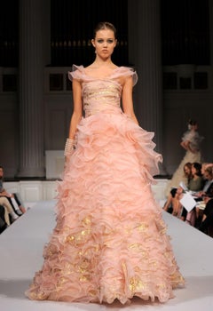 Museum New Oscar De La Renta S/S 2011 Collection Silk Gold Leaf Painted Dress