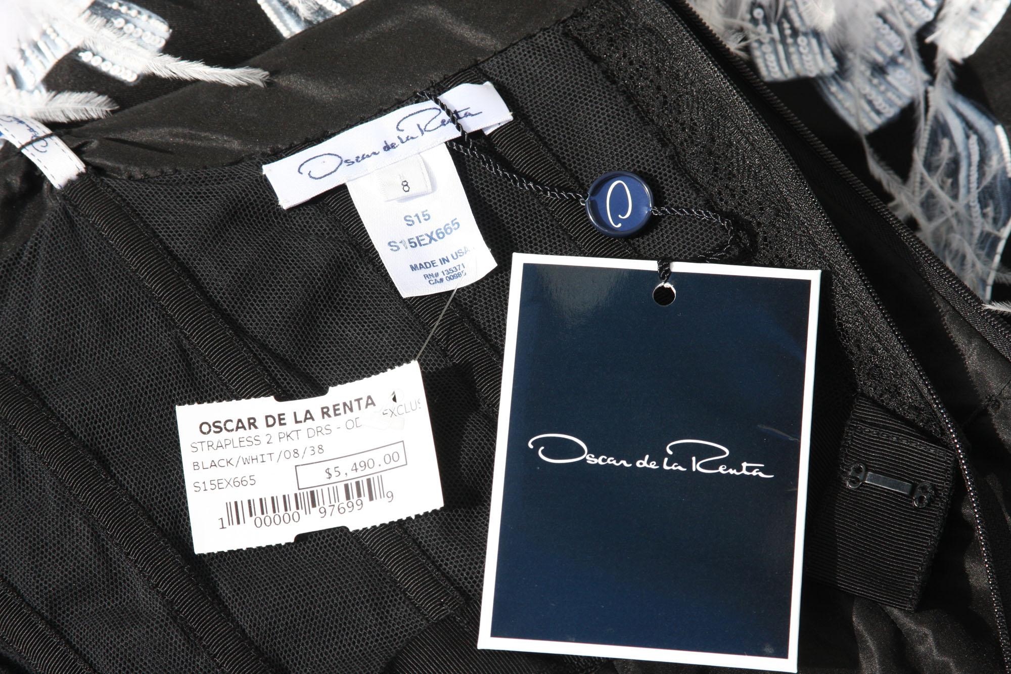 Oscar $5490 De La Renta F/S 2015 Schwarzes Seidenkleid mit Straußenfedern und Perlen, US 8 im Angebot 5