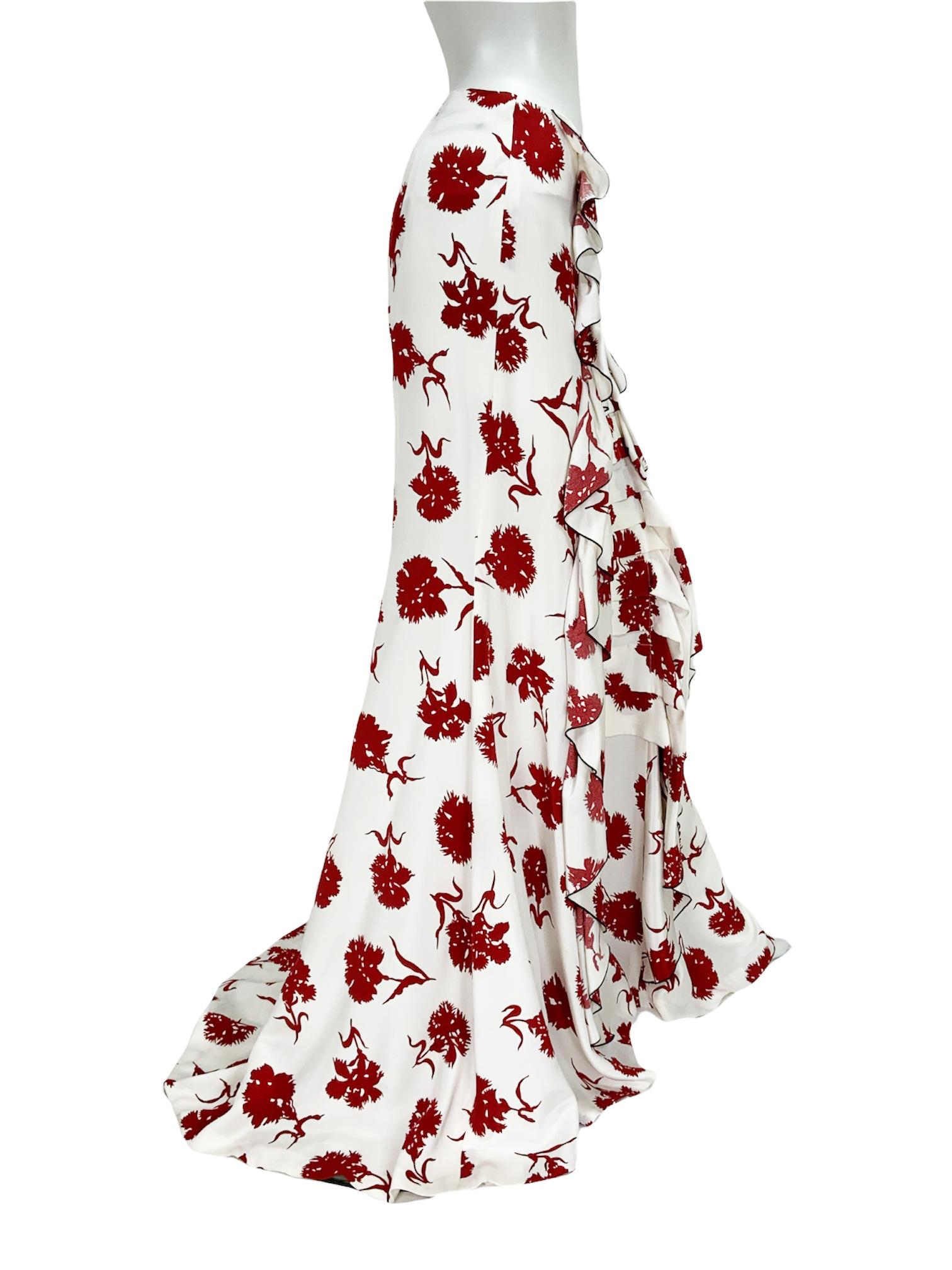 Women's New Oscar De La Renta S/S 2016 Runway White Burgundy Silk Maxi Skirt For Sale